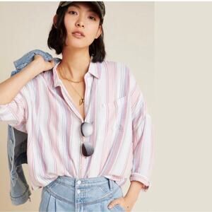 Pilcro Anthropologie The Bo Boyfriend Striped Oversized Button Down Top Size M/L